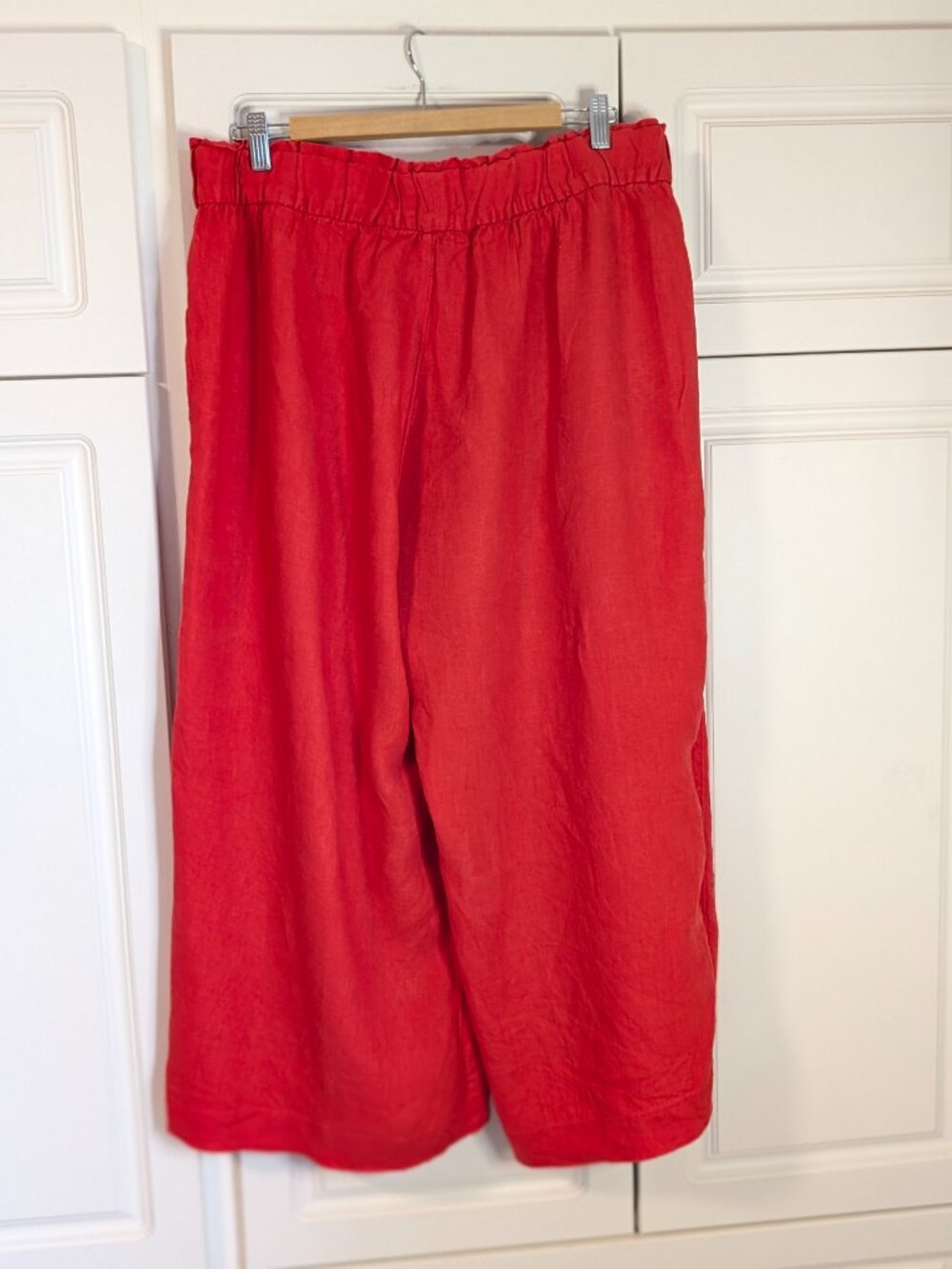 100% Linen Palazzo Cropped Wide Leg Red Pants 12 Lagenlook Resort Coastal EUC - Picture 6 of 14